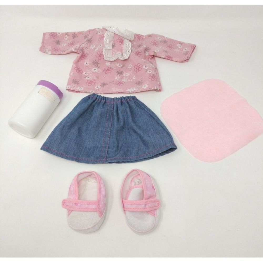 You & Me Baby Doll Outfit Pink, Blue , Faux Denim Skirt, Shoes Toy's R Us